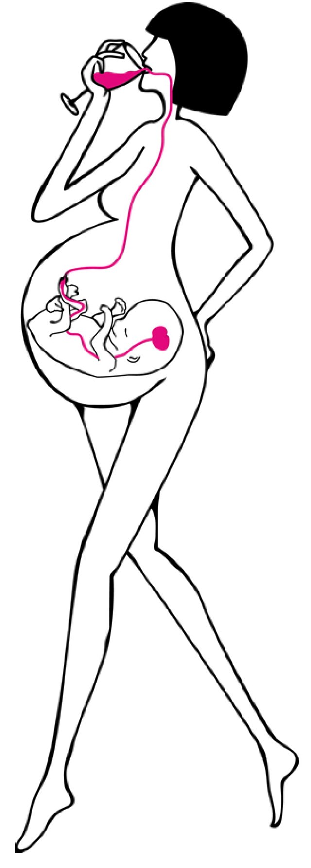 Piktogramm einer schwangeren Frau, die Alkohol trinkt