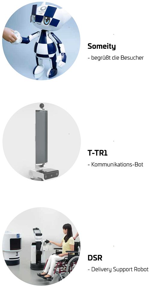 Drei Varianten von eingesetzten Service-Robotern bei den Paralympics 2020