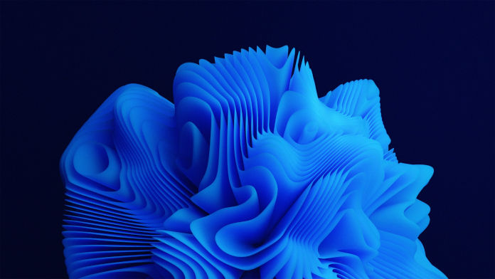 Das Foto zeigt ein blau gefärbtes, vielschichtiges Gebilde aus einem 3D Drucker.